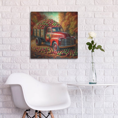 Art mural en métal luxueux «Vintage Red Truck At Orchard 4» par Rey Klimt, 24 po x 24 po