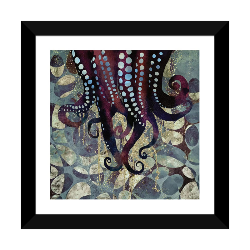 «Metallic Ocean II», reproduction d'impression, 16" H x 16" W x 1'' D, Papier encadré noir, Blanc