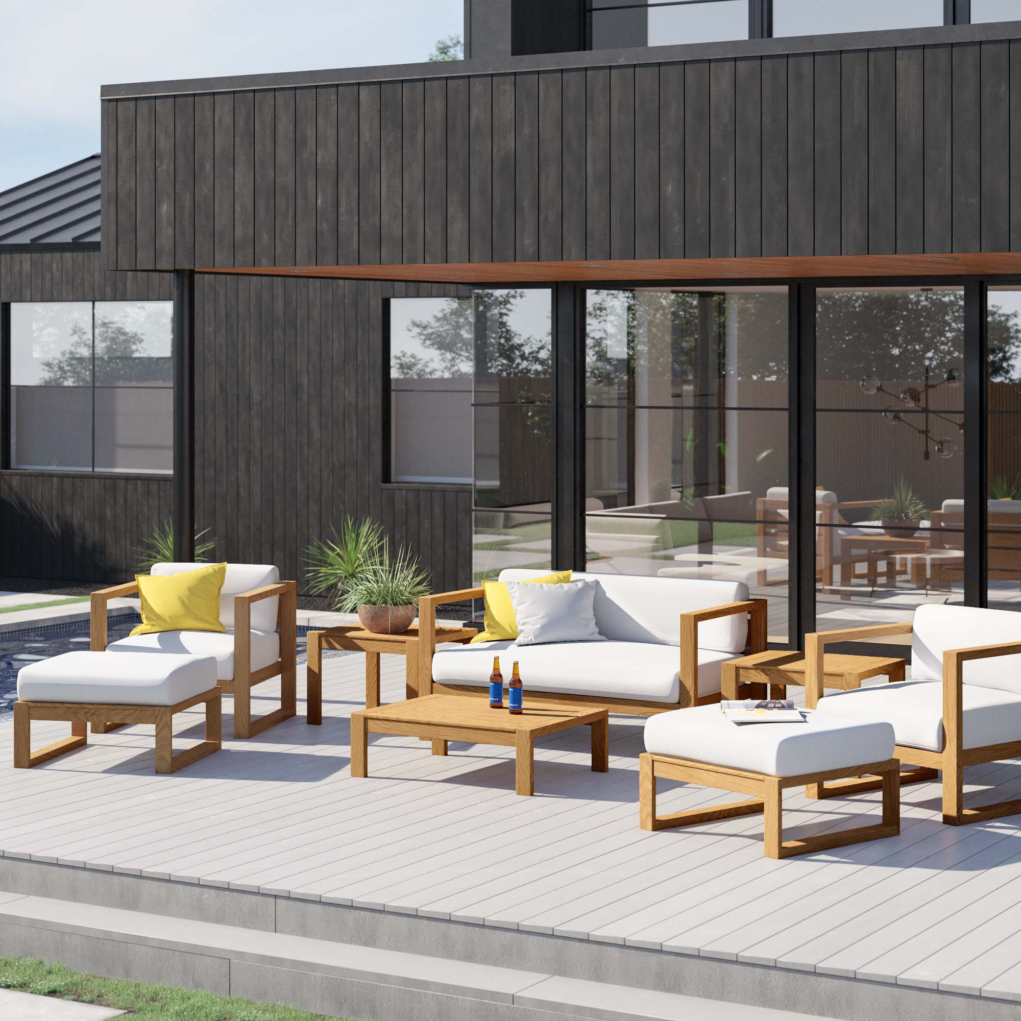 Upland 8 Piece Outdoor Patio Teak Set