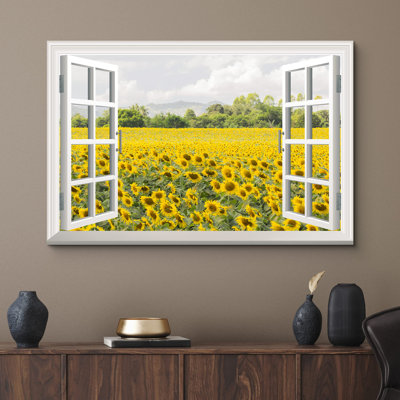 «Window View Of Sunflower Valley Nature Images Rustic Scenic Relax Calm Ultra» sur toile