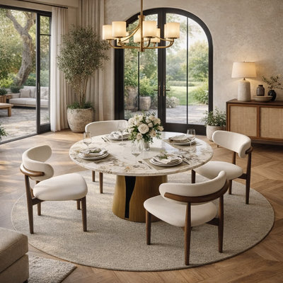 Suzzie Modern Sintered Stone Round Dining Table for 4-6 with Pedestal Base, Pre-Assembly