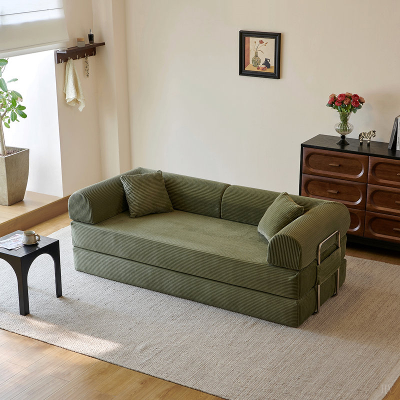 Canapé à compression de 78,8 po, canapé-lit convertible au sol avec accoudoirs avec dossier coussiné, canapé-lit futon confortable, causeuse modulaire désossée, tissu en velours côtelé, pour le salon, la chambre à coucher