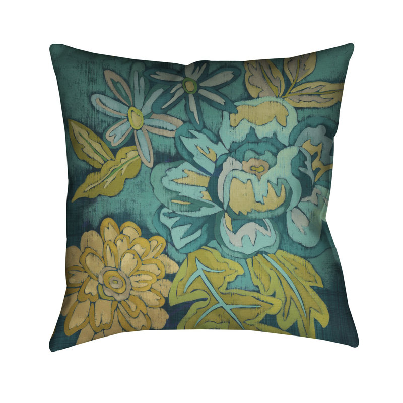 Coussin extérieur Teal Bouquet II, H 18 po x l 18 po x P 6 po