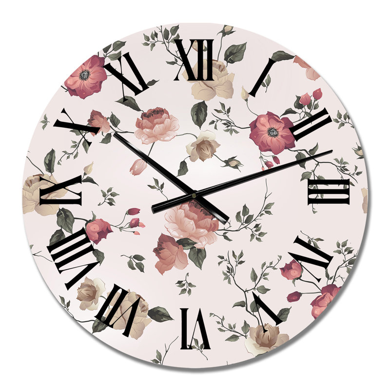 Horloge murale Vintage Roses On Old Pink, Petit