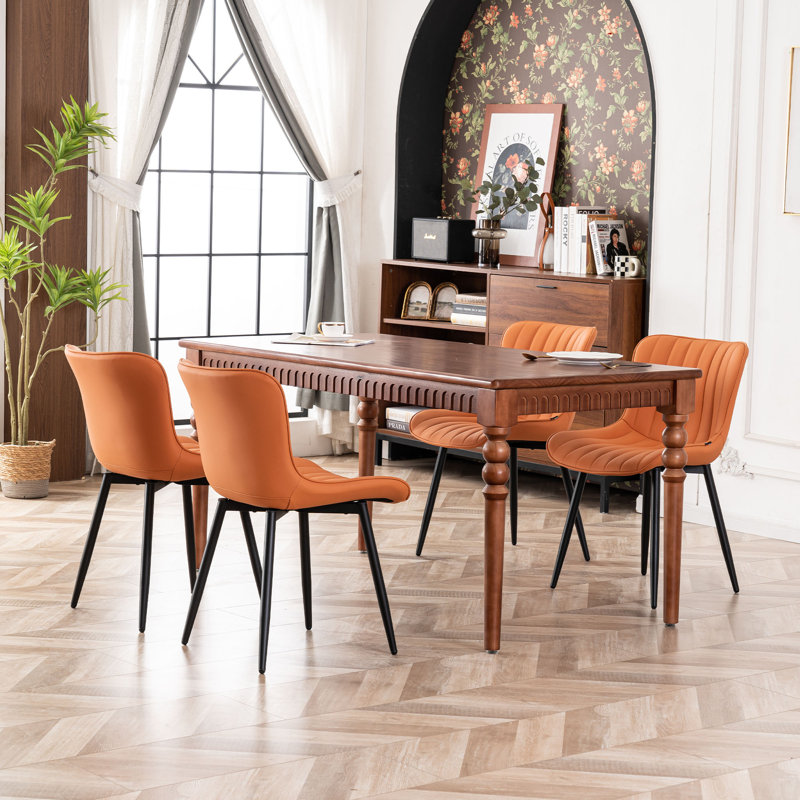 Heitger Leather Upholstered Side Chairs Modern Dining Chairs, Wingback Dining Room Chair, Camel