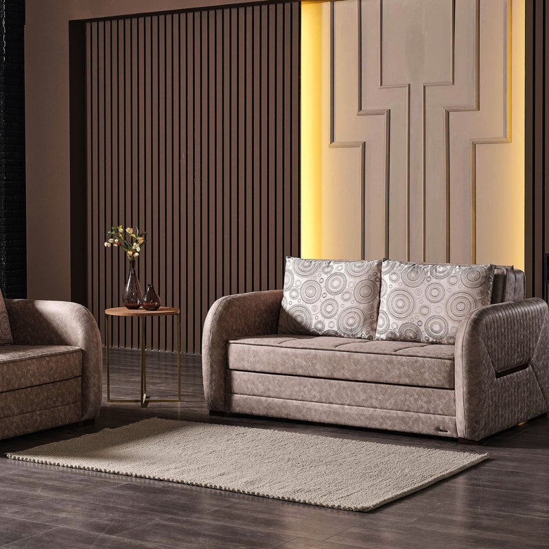 Collection beige avec rangement - dans le lit, le microsuède, les pieds, l'espace pour les appartements