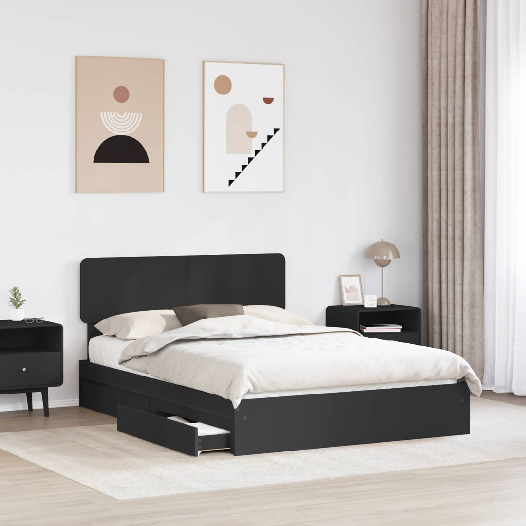 Bed Frame With Drawer Smoked Oak 135 X 190 Cm Engineered Wood