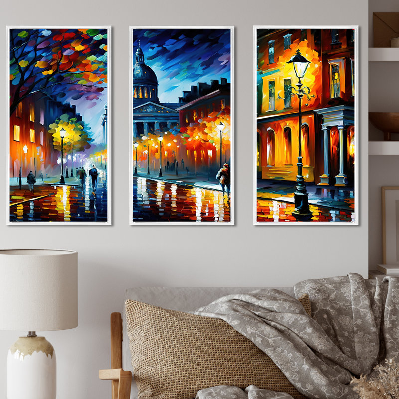 «Colorful Montreal City II - Cityscapes», ensemble d'art mural sur toile, H 32 po x l 48 po x P 1 po, Cadre blanc