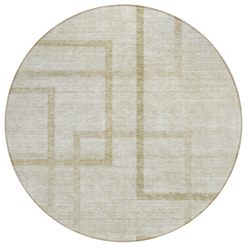 Tapis d'intérieur rond lavable beige et taupe 8 pi