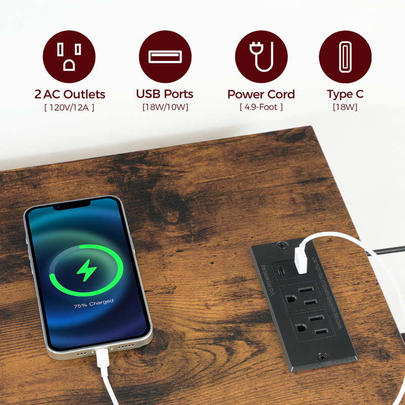 35.4-Inch Dining Table Metal Base Bar Table with Charging Station