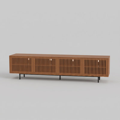 86.6 Inch Walnut Slatted TV Stand for TVs Up to 90 Inch with 4 Doors