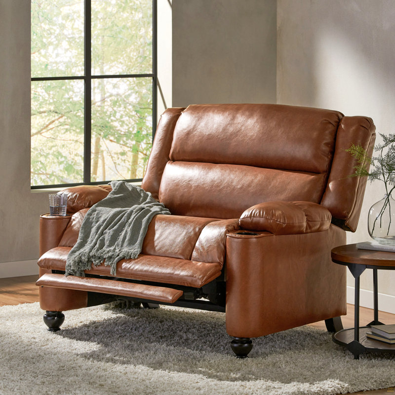 Fauteuil inclinable manuel en similicuir de 127 cm de large avec porte-gobelets, canapé inclinable une place