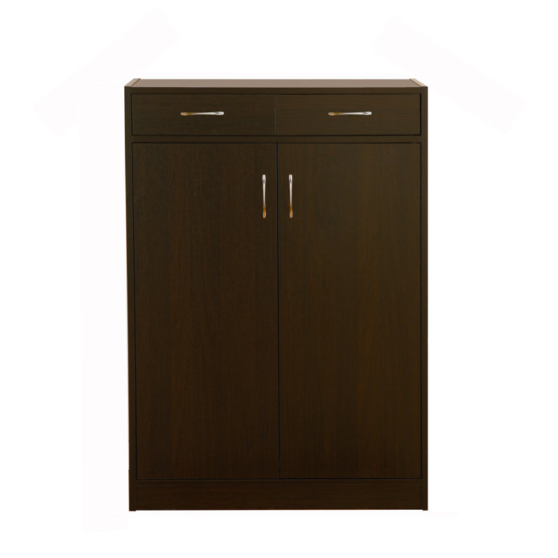 Armoire à chaussures avec 5 tablettes et 2 tiroirs avec poignées en métal pour le vestibule
