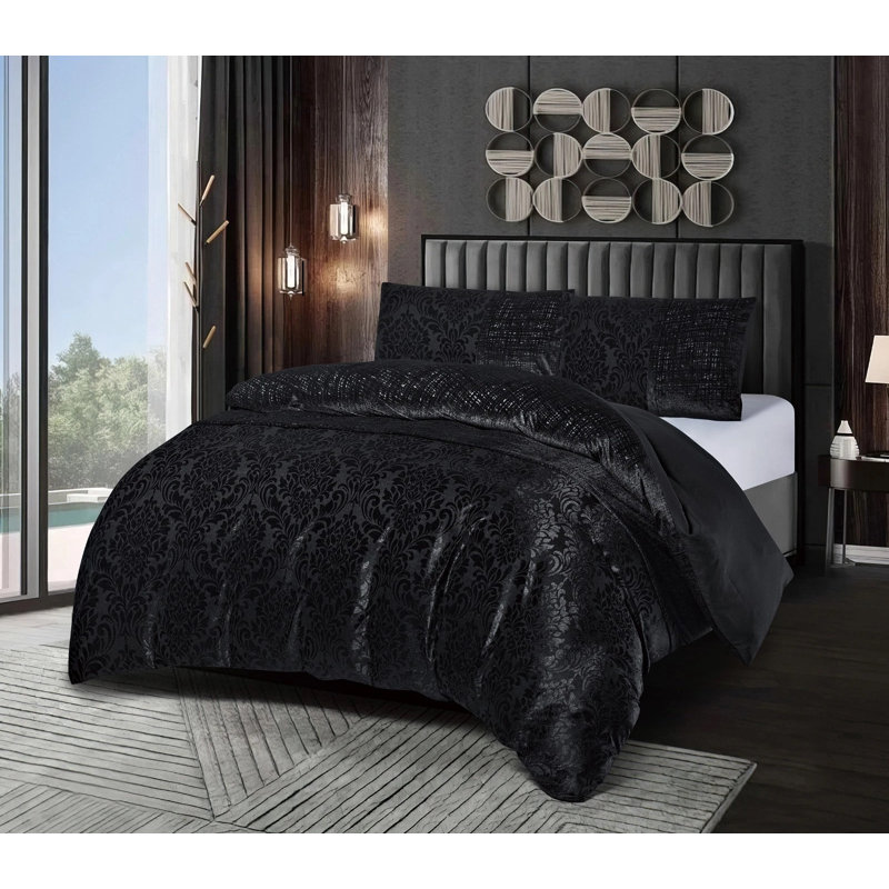 Velvet Duvet Cover, Black, Double Duvet Cover + 2 Pillowcase