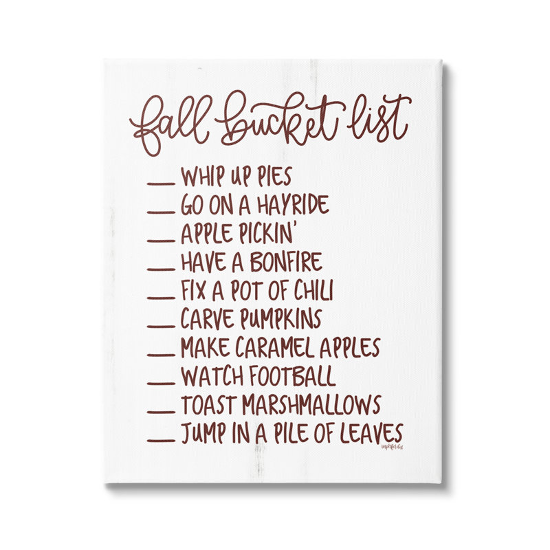 «Fall Bucket List», typographie saisonnière, motif de grain noir, estampe numérique encadrée, art imparfait, Toile tendue