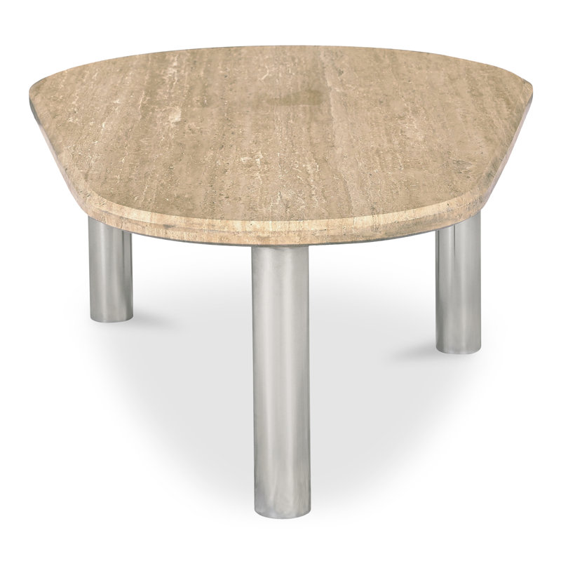 Beige Free Form Marble Top Coffee Table with Metal Legs