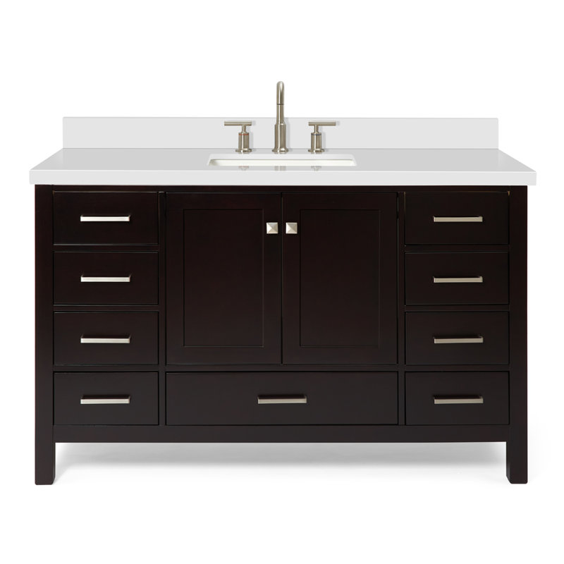 Ensemble de meuble-lavabo simple 55 po Cambridge, Espresso / nickel brossé, Rectangle 
