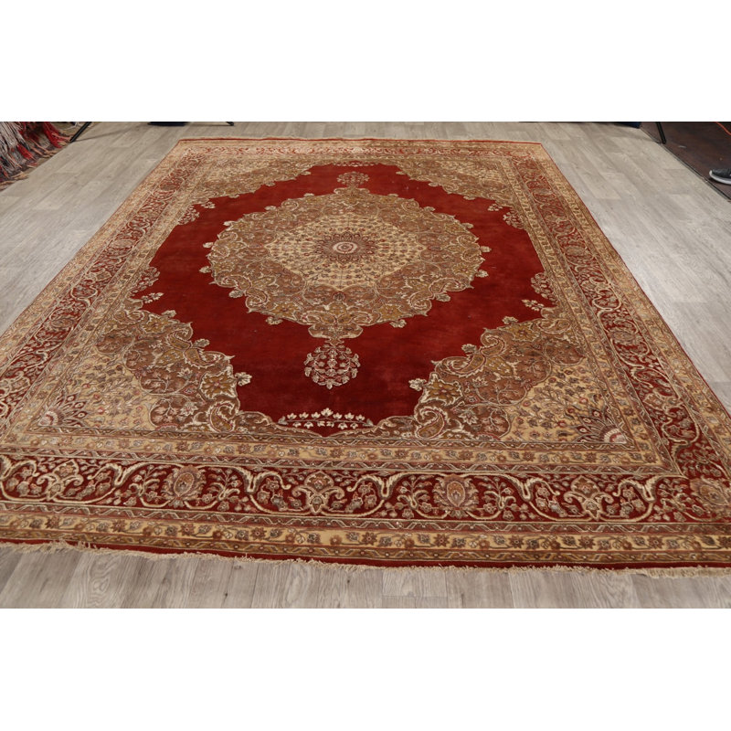 Tapis rouge noué à la main de conception unique 8 pi 0 po x 9 pi 10 po