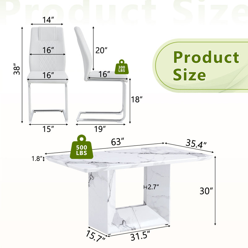Ensemble de table de salle à manger 5 pièces, Blanc, Blanc / argent