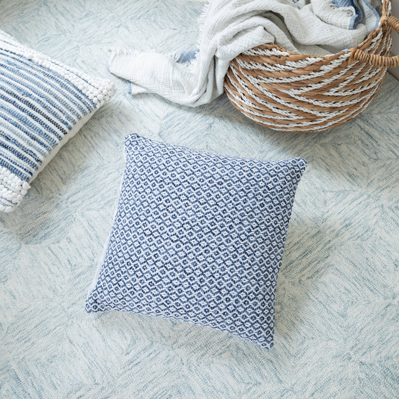 Farmhouse Transitional Geometric 100% Cotton Throw Pillow Cover, Blue, Polyester/Polyfill