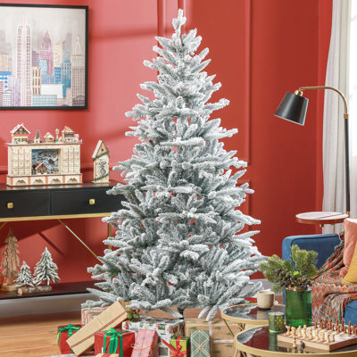Arbre de Noël enneigé 43,3 "x 70,9", base en métal, facile à assembler pour la décoration intérieure de 6 pi 994 pointes givrées, support stable, rapide