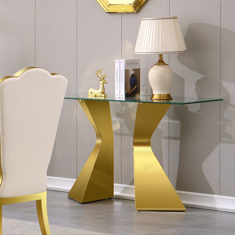 Olmitz 51'' Glass Top Console Table, Gold