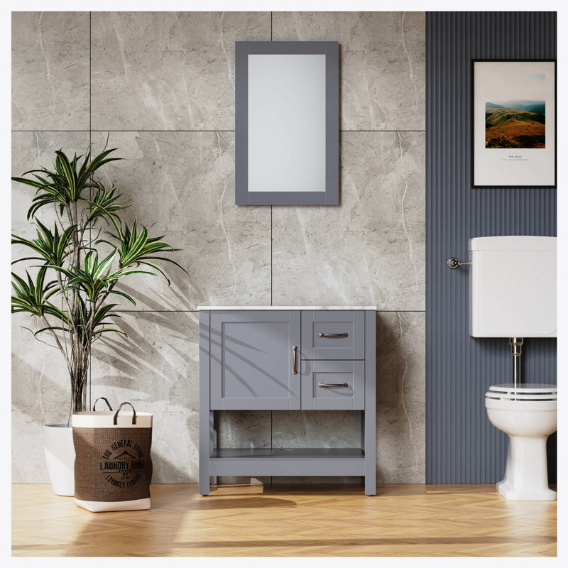 Meuble-lavabo gris 30 po avec miroir et plateau seulement