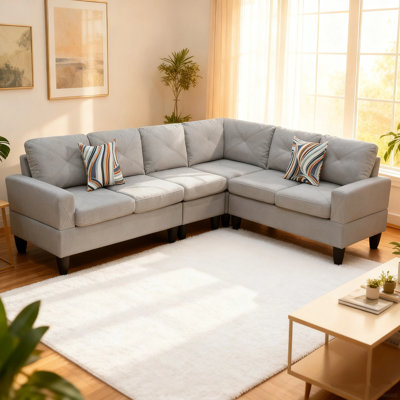 Canapé modulaire moderne en forme de L, canapé rembourré en flanelle avec coussins décoratifs pour salon, appartement, bureau