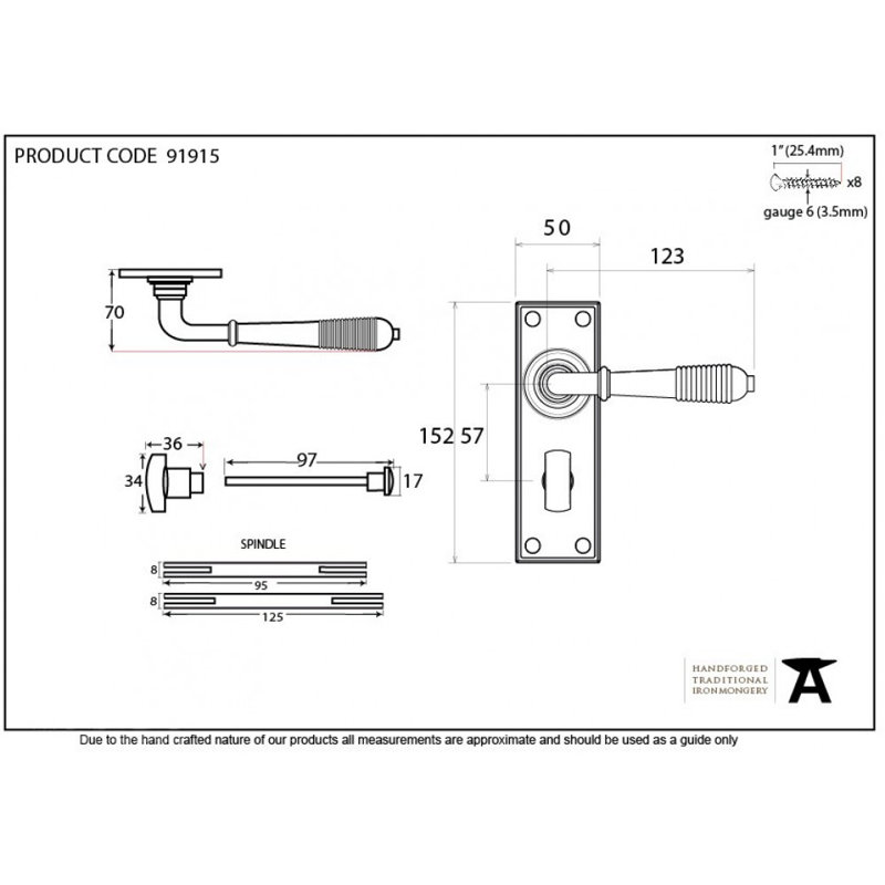 Reeded Bathroom Door Handle Kit, Polished Bronze