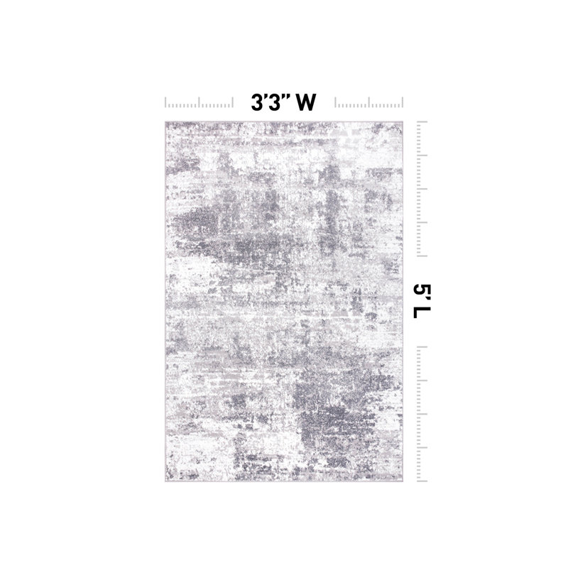 Willington Abstract White/Gray Area Rug, Rectangle 3'3" x 5'
