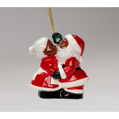 Figurine décorative à tenture en forme de couple d’Africains embrassant le père Noël