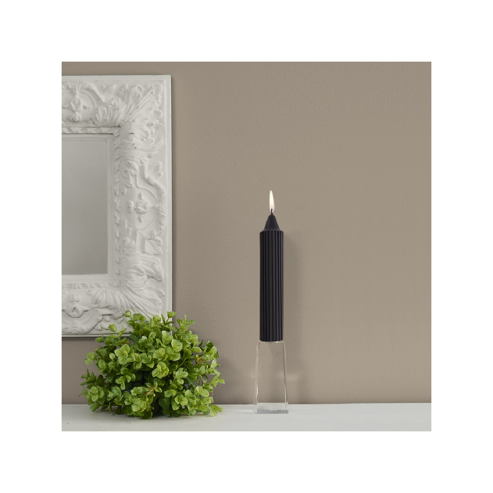 Grecian Collenette Unscented Taper Candle, 7" H x 1.25" W x 1.25" D, Black
