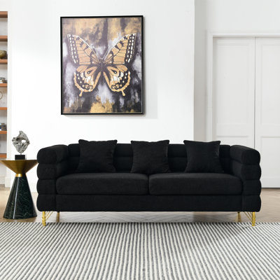 Canapé modulaire surdimensionné à 3 places de 81 po en tissu noir avec coussins élégants pour la maison