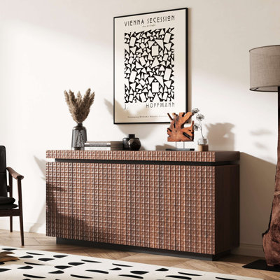 Buffet de buffet, buffet de rangement décoratif moderne, buffet de plancher luxueux avec anti-déversement autoportant pour la cuisine, le salon, le vestibule, le couloir, buffet à 4 portes d'une largeur de 58,3 po