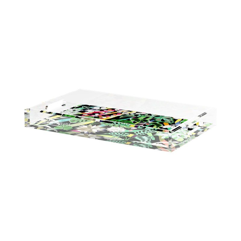 Sabi Jungle Black Acrylic Rectangle Decorative Tray, 17"W x 10.5"x 2"H