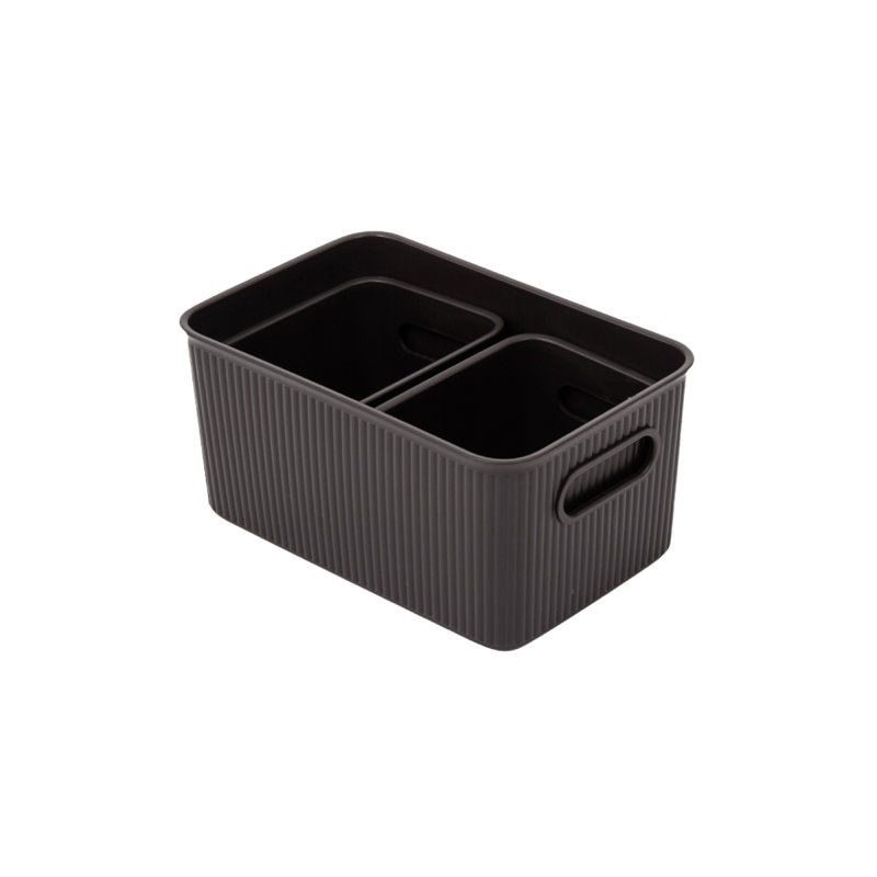 Ensemble de 3 bacs en plastique nervuré, Brun