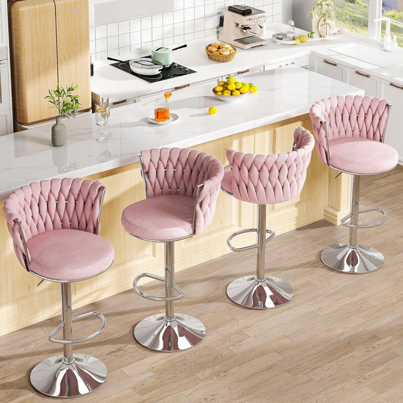Bar Stools Set Of 2, Velvet Upholstered Bar Chairs With Black Metal Legs, Backs And Footrest Counter Height Bar Stools, Modern Bar Chair For Kitchen Island, Dining Room