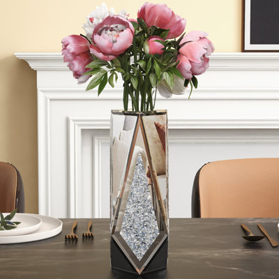 Cerrie 12" Handmade Glass Table Vase Crushed Diamond Inlay Home Decor Modern Contemporary Glam Stylish