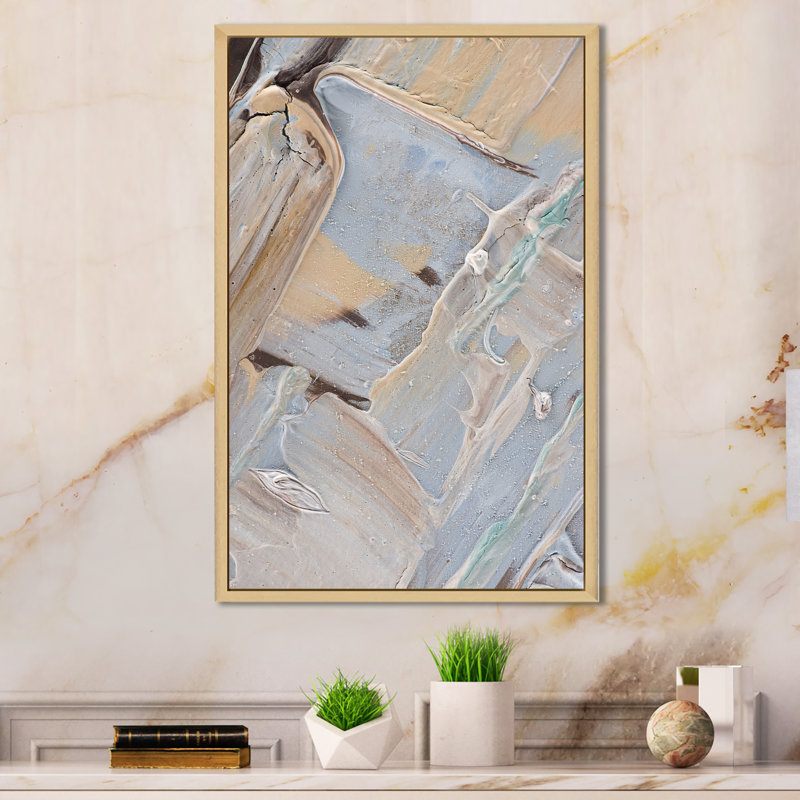 Beige brun brossé IV - Art mural moderne et contemporain sur toile, H 12 po x l 8 po x P 1 po, Toile avec cadre flottant brun