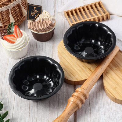 Fluted Mini Cake Pan Nonstick Fluted Cake Pan Carbon Steel Tube Metal Tube Oven Baking Mold with Flower Shape for Cupcake, 24 Pcs, (Black)