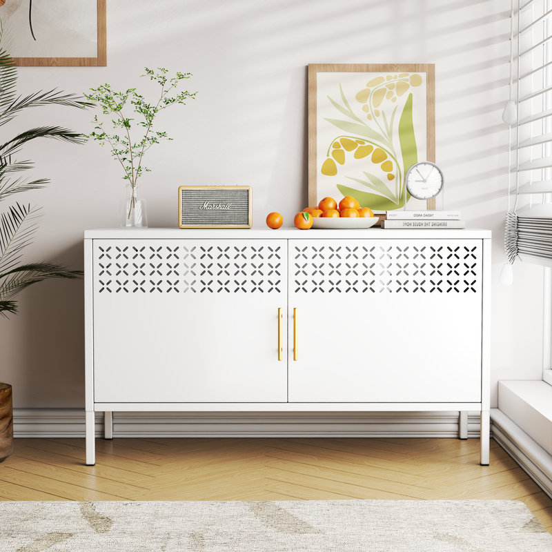 Metal Accent Storage Cabinet with Adjustable Shelf for Home,Office,Dining/Living Room, White