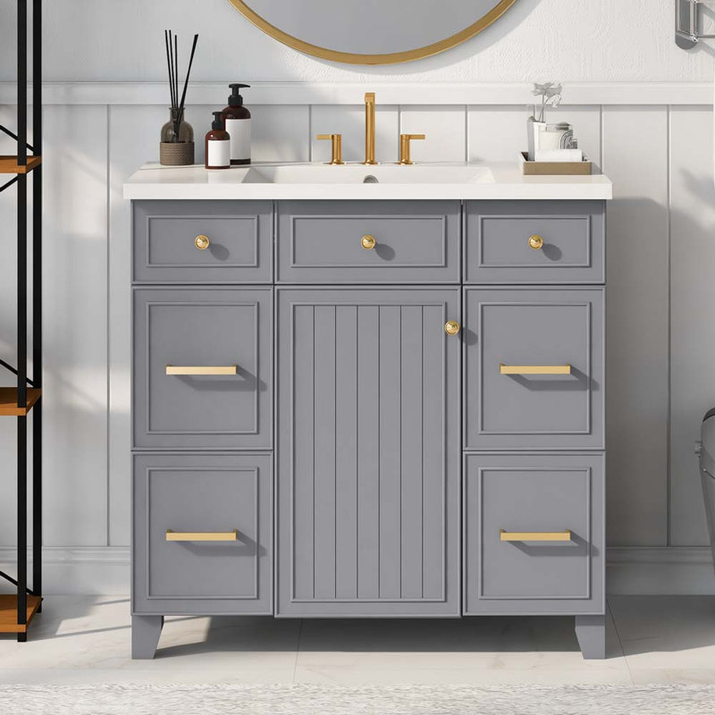 Meuble-lavabo simple 36,11 avec comptoir, Gris