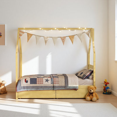 Bed Frame for Kids, Montessori Bed with 2 Storage Drawers, Wood House Shape Twin Bed with Headboard