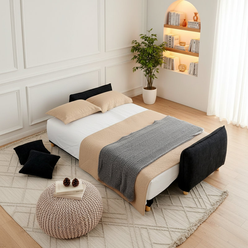 90.15" Queen Size Sleeper Sofa with Storage, Upholstered Convertible Pull Out Couch Bed, Multi-Functional Sofa Bed for Small Apartment, Living Room, Guest Room