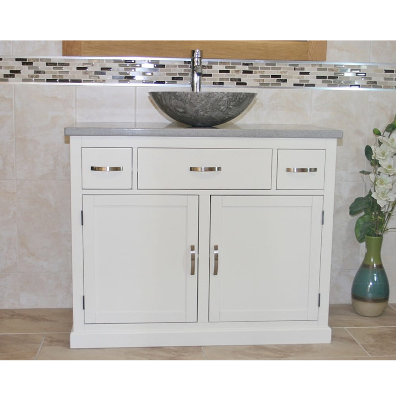 Rodger 1000mm Single Bathroom Vanity with Vessel Stone Basin, Grey Quartz, Grey, White