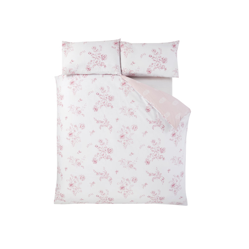 Romy Cotton Blend Floral Duvet Cover with Pillowcases, Pink, King Duvet Cover + 2 Standard Pillowcases