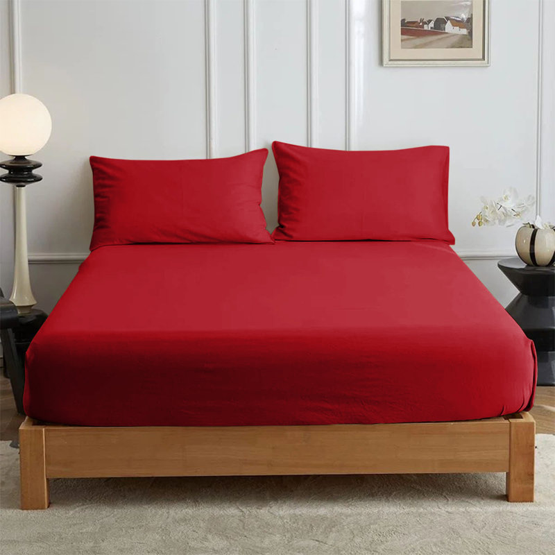 Leila Microfiber 25cm Deep Pocket Fitted Bed Sheet, Single (3'), Red