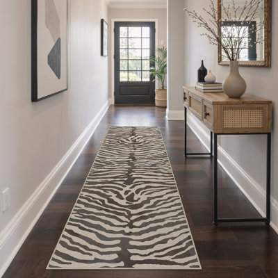 Safari Animal Print Zebra Machine Printed Washable Beige / Black Indoor Area Rug with Non-Slip Backing