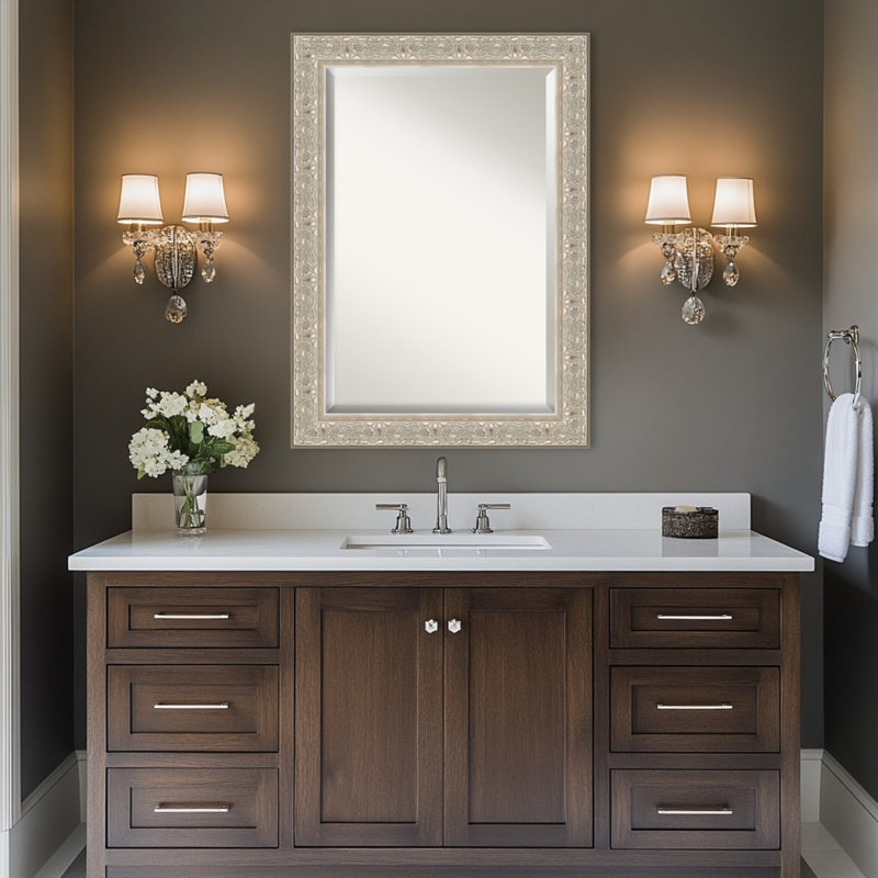 Miroir mural pour salle de bain Luxe, Crème argent, 30,75 po x 42,75 po