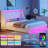 Bed Frame with LED Lights,Upholstered Wingback Storage Bed with Built-in Outlets & 4 Drawers-966201853-966201855